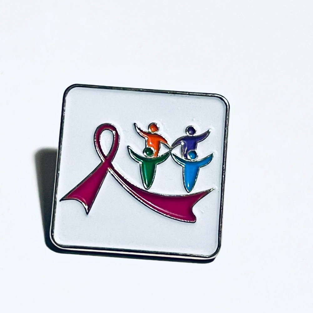 Pink Ribbon Square Enamel Pin - Awareness Accessory